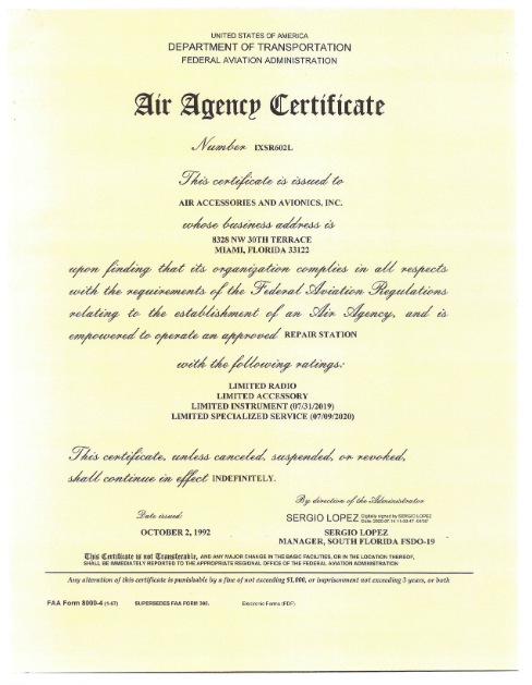 Air Agency Certificate